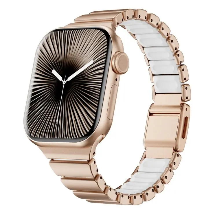 For Apple Watch 38 / 40 / 41 / S11 42mm xDfind Waist Stainless Steel Norman Buckle Magnetic Watch Band(Rose Gold White)