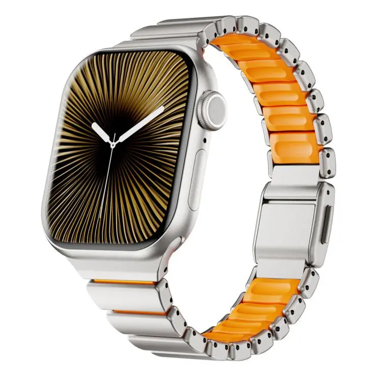 For Apple Watch 38 / 40 / 41 / S11 42mm xDfind Waist Stainless Steel Norman Buckle Magnetic Watch Band(Silver Orange)