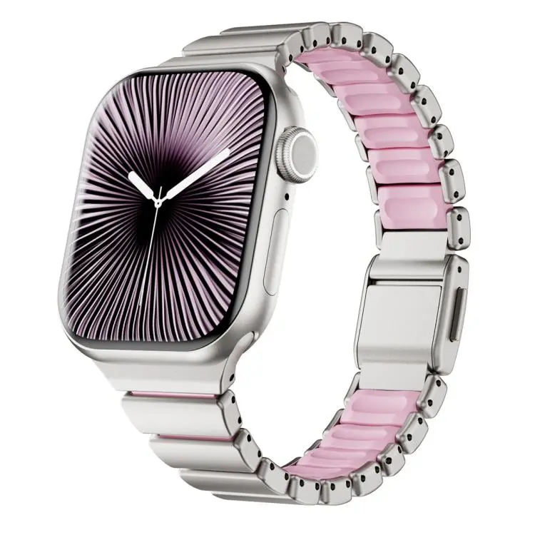 For Apple Watch 38 / 40 / 41 / S11 42mm xDfind Waist Stainless Steel Norman Buckle Magnetic Watch Band(Silver Pink)