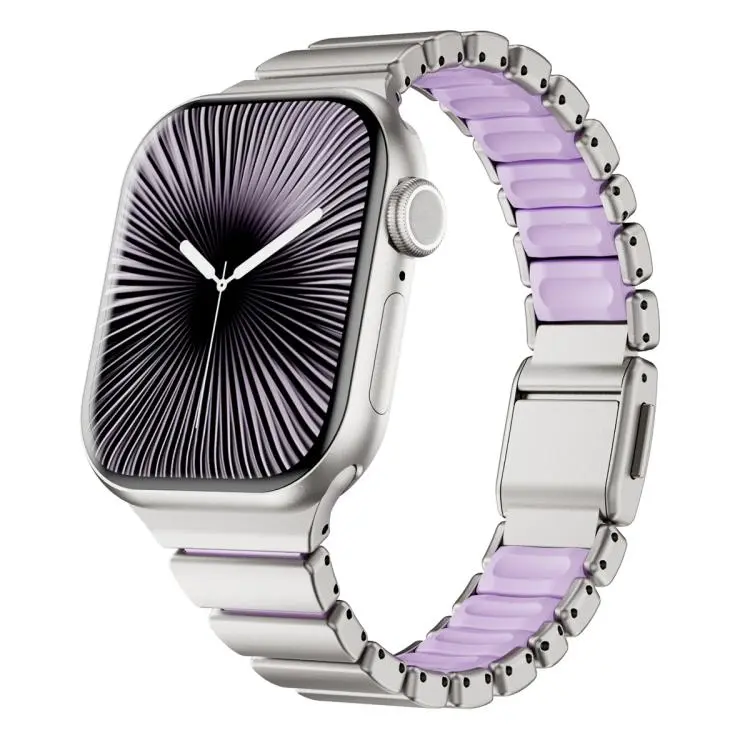 For Apple Watch 38 / 40 / 41 / S11 42mm xDfind Waist Stainless Steel Norman Buckle Magnetic Watch Band(Silver Purple)