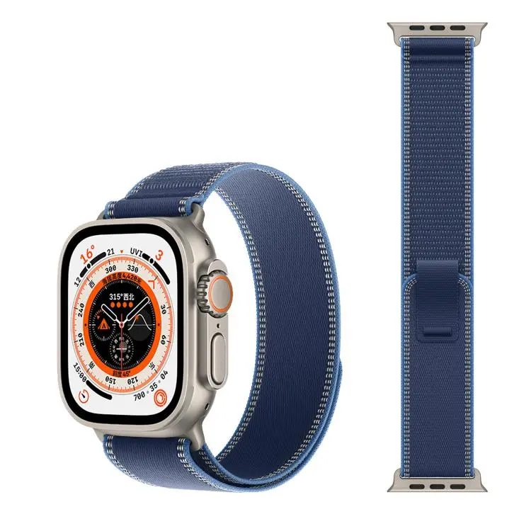 For Apple Watch 42 / 44 / 45 / 46 / 49mm xDfind Adjustable Hook And Loop Fastener Reflective Nylon Loop Watch Band(Blue)