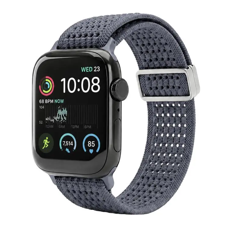 For Apple Watch 42 / 44 / 45 / 46 / 49mm xDfind Magnetic Buckle Hollow-Out Nylon Woven Watch Band(Grey)