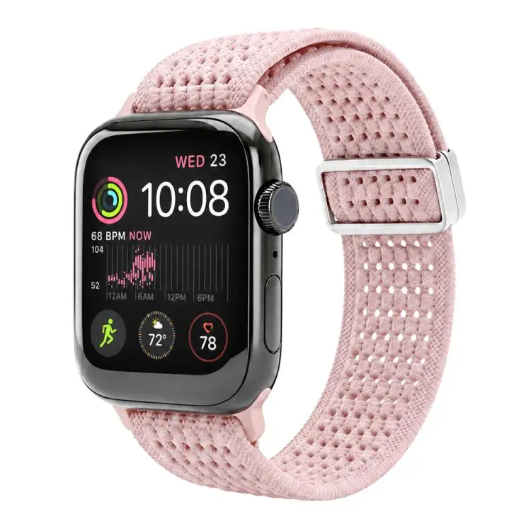 For Apple Watch 42 / 44 / 45 / 46 / 49mm xDfind Magnetic Buckle Hollow-Out Nylon Woven Watch Band(Pink)