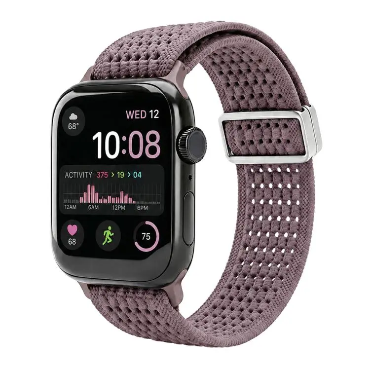 For Apple Watch 42 / 44 / 45 / 46 / 49mm xDfind Magnetic Buckle Hollow-Out Nylon Woven Watch Band(Smoky Purple)