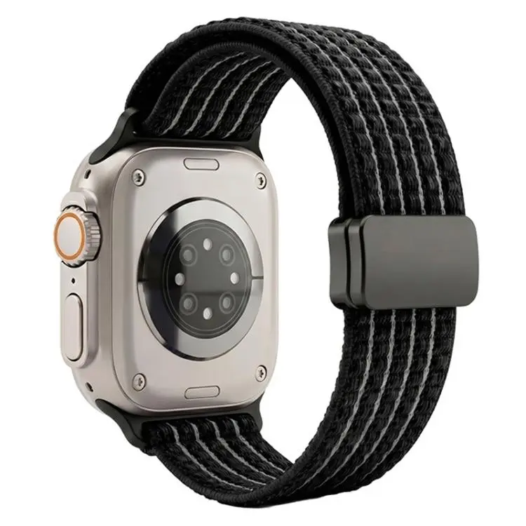 For Apple Watch 42 / 44 / 45 / 46 / 49mm xDfind Magnetic Buckle Nylon Woven Watch Band(Black)