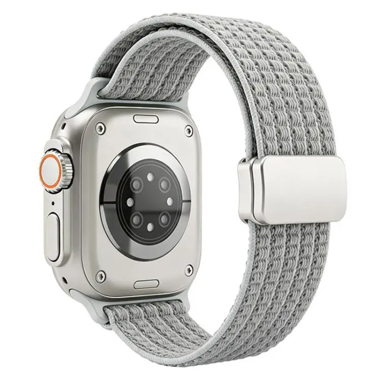 For Apple Watch 42 / 44 / 45 / 46 / 49mm xDfind Magnetic Buckle Nylon Woven Watch Band(Bright Grey)