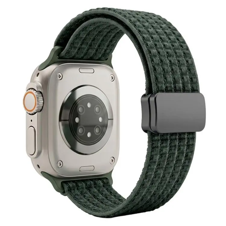 For Apple Watch 42 / 44 / 45 / 46 / 49mm xDfind Magnetic Buckle Nylon Woven Watch Band(Dark Green)