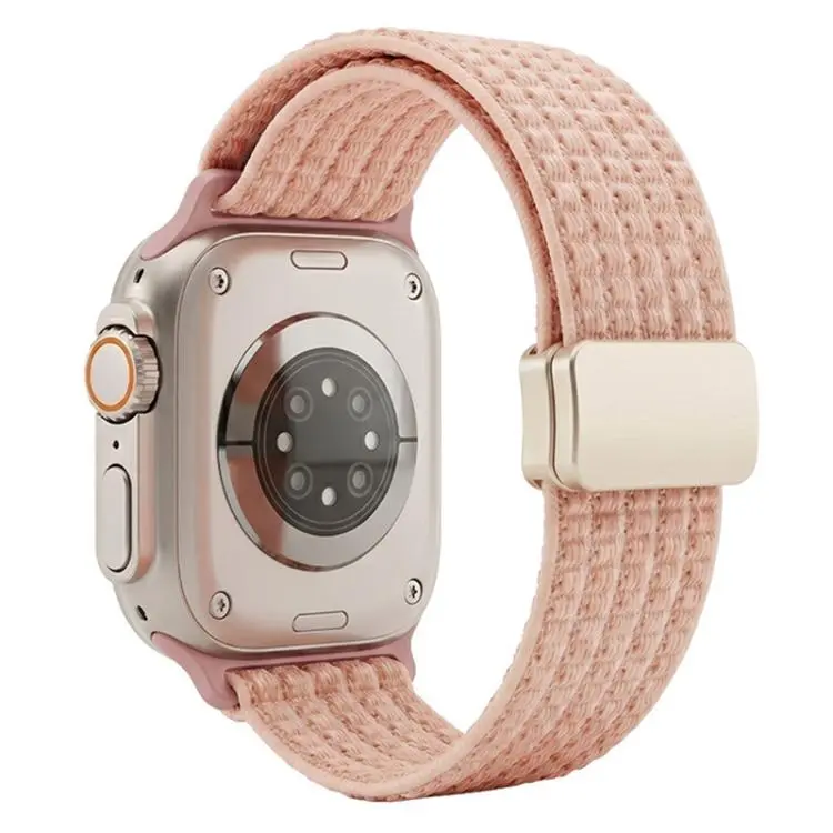 For Apple Watch 42 / 44 / 45 / 46 / 49mm xDfind Magnetic Buckle Nylon Woven Watch Band(Pink)