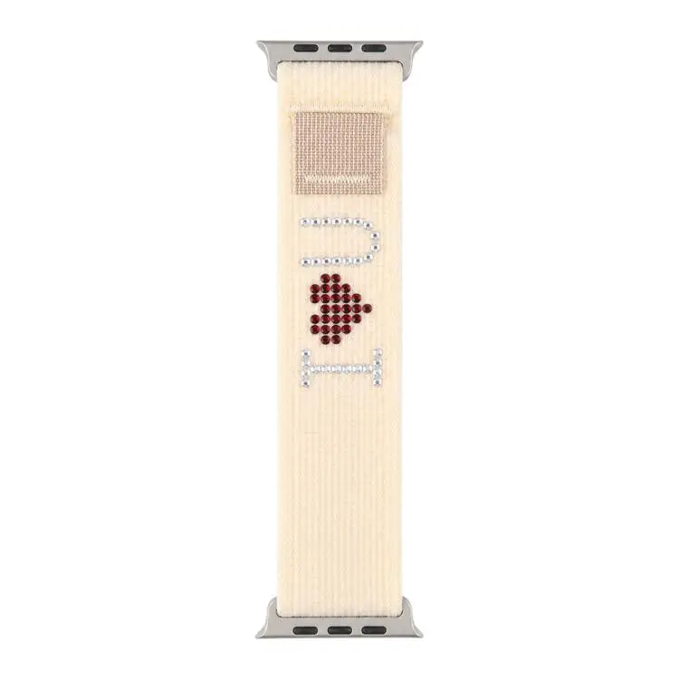 For Apple Watch 42 / 44 / 45 / 46 / 49mm xDfind Rhinestone Hook And Loop Fastener Nylon Loop Watch Band(Beige)