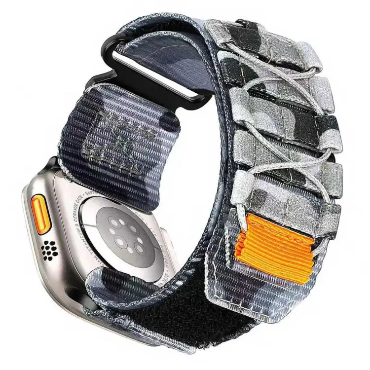 For Apple Watch 42 / 44 / 45 / 46 / 49mm xDfind Sport Nylon Hook And Loop Fastener Watch Band(Camouflage Grey)