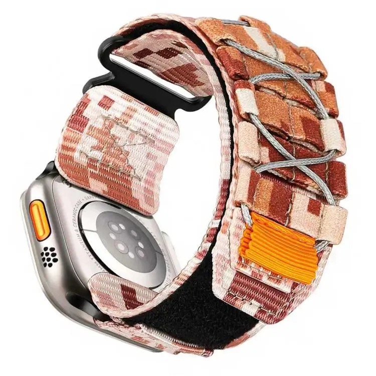 For Apple Watch 42 / 44 / 45 / 46 / 49mm xDfind Sport Nylon Hook And Loop Fastener Watch Band(Camouflage Red)