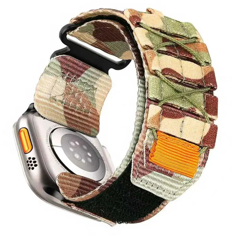 For Apple Watch 42 / 44 / 45 / 46 / 49mm xDfind Sport Nylon Hook And Loop Fastener Watch Band(Desert Camouflage)