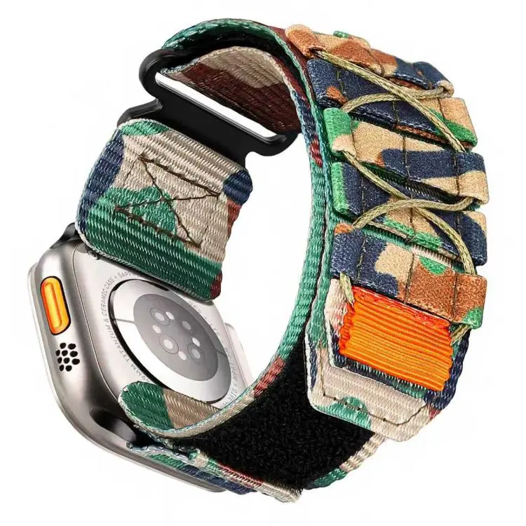 For Apple Watch 42 / 44 / 45 / 46 / 49mm xDfind Sport Nylon Hook And Loop Fastener Watch Band(Jungle Camouflage)
