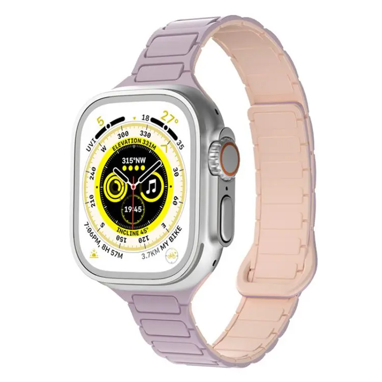 For Apple Watch 42 / 44 / 45 / 46 / 49mm xDfind Three Beads Magnetic Silicone Watch Band(Light Purple + Pink)