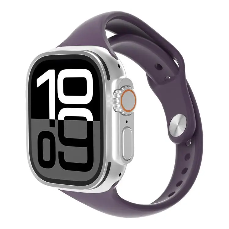 For Apple Watch 42mm / 41mm / 40mm / 38mm Angled Connector Slim Reverse Buckle Silicone Watch Band(Plum)