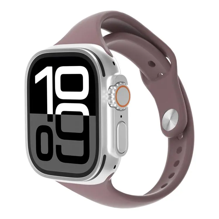 For Apple Watch 42mm / 41mm / 40mm / 38mm Angled Connector Slim Reverse Buckle Silicone Watch Band(Smoky Purple)