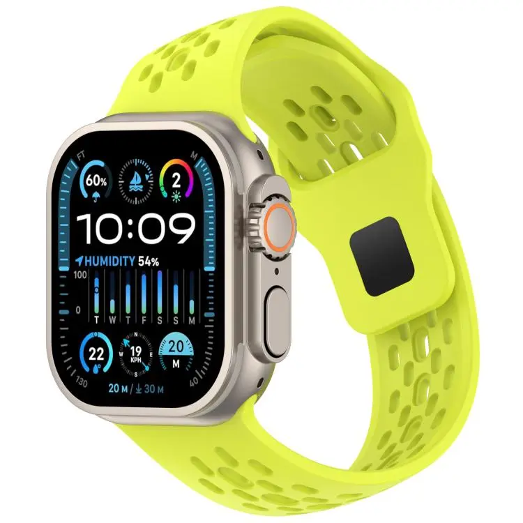 For Apple Watch 42mm / 41mm / 40mm / 38mm Angled Design Mesh Holes Reverse Buckle Silicone Watch Band(Neon Green)