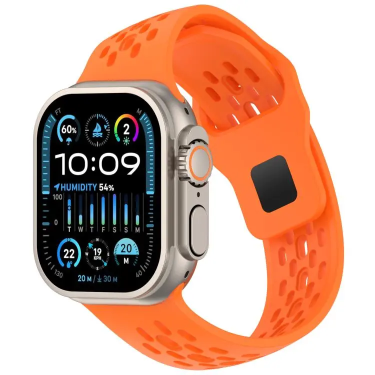 For Apple Watch 42mm / 41mm / 40mm / 38mm Angled Design Mesh Holes Reverse Buckle Silicone Watch Band(Orange)