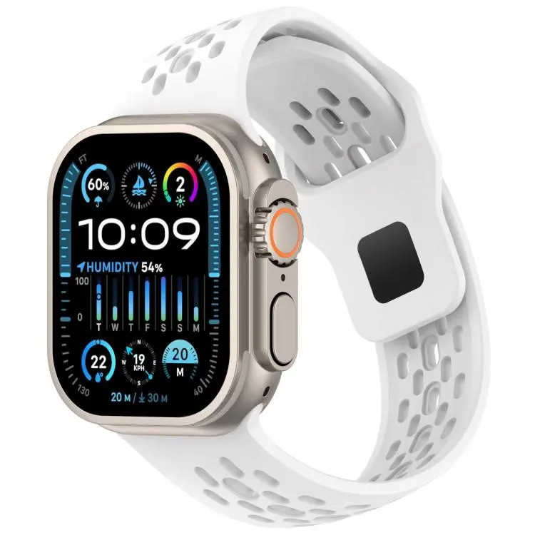 For Apple Watch 42mm / 41mm / 40mm / 38mm Angled Design Mesh Holes Reverse Buckle Silicone Watch Band(White)
