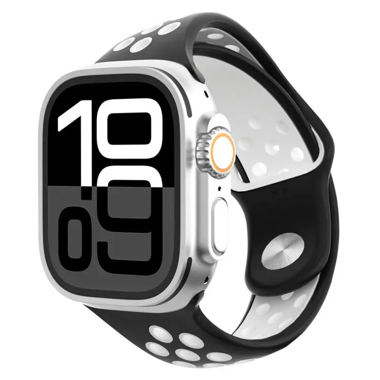 For Apple Watch 42mm / 41mm / 40mm / 38mm Angled Design Reverse Buckle Two Color Silicone Watch Band(Black White)