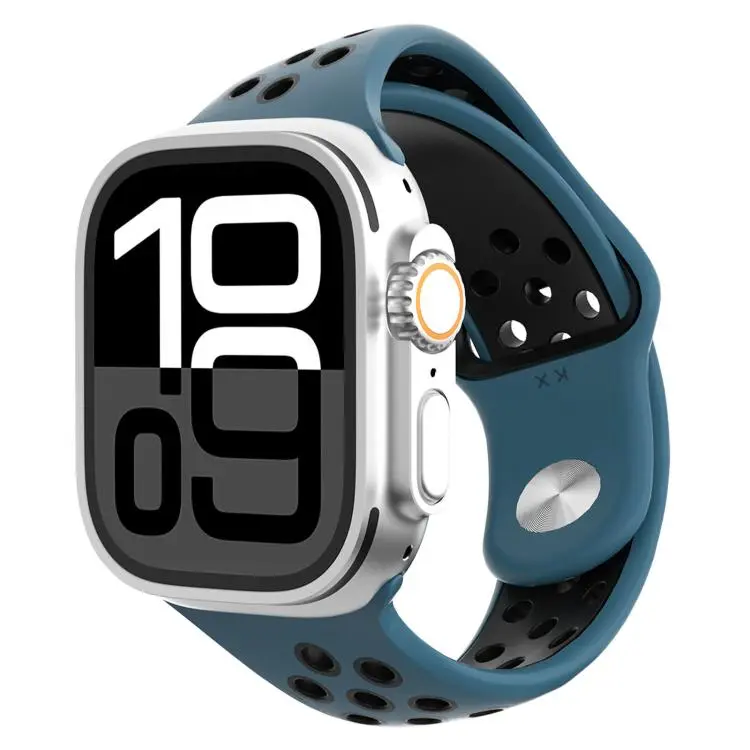 For Apple Watch 42mm / 41mm / 40mm / 38mm Angled Design Reverse Buckle Two Color Silicone Watch Band(Navy Blue Black)