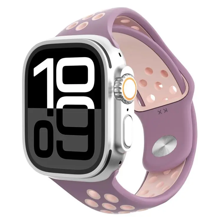For Apple Watch 42mm / 41mm / 40mm / 38mm Angled Design Reverse Buckle Two Color Silicone Watch Band(Purple Pink)
