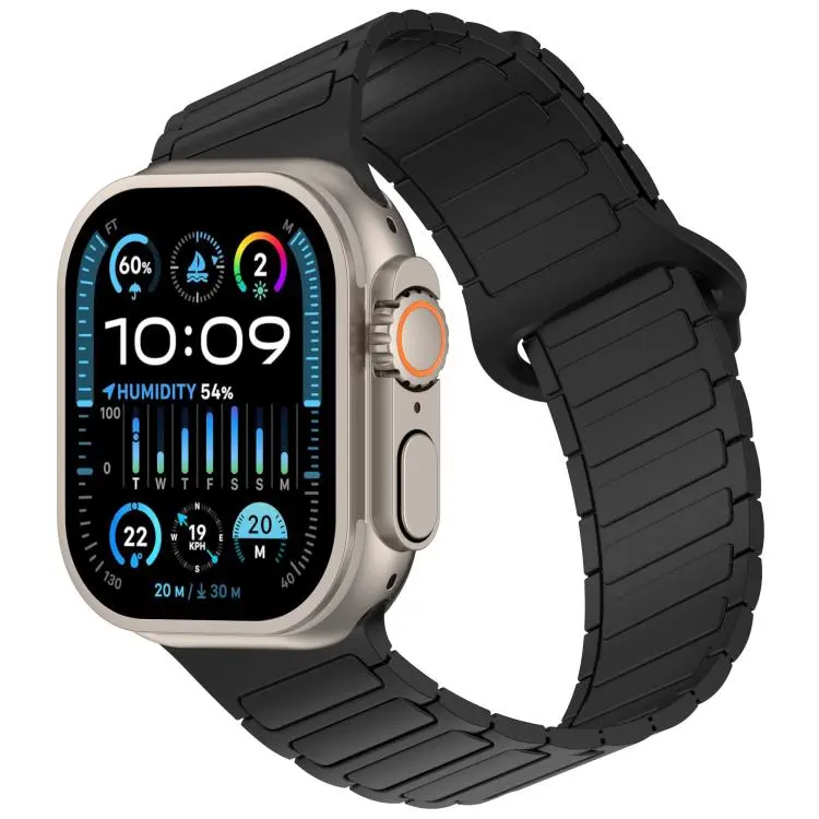 For Apple Watch 42mm / 41mm / 40mm / 38mm Angled Design Three Beads Magnetic Loop Silicone Watch Band(Black)