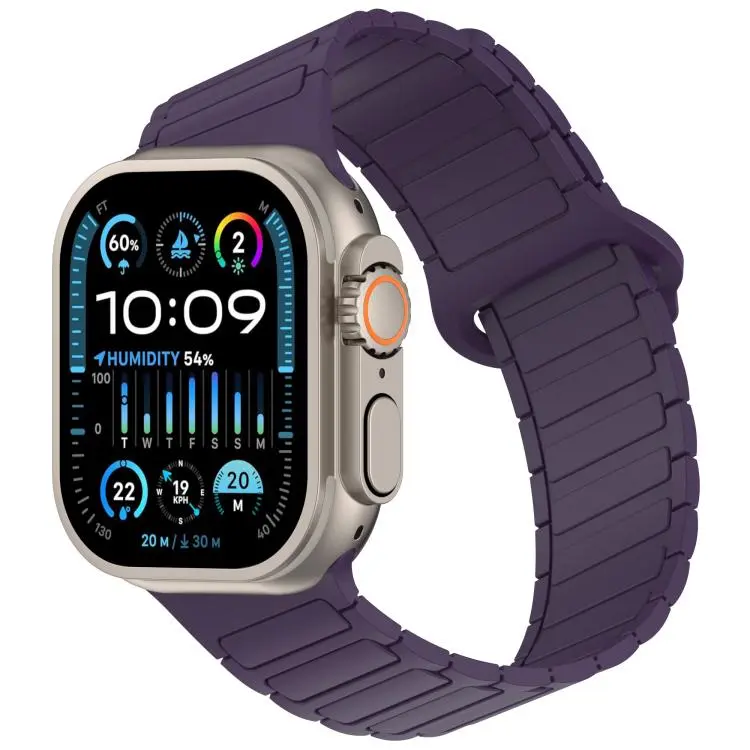 For Apple Watch 42mm / 41mm / 40mm / 38mm Angled Design Three Beads Magnetic Loop Silicone Watch Band(Fresh Plum)