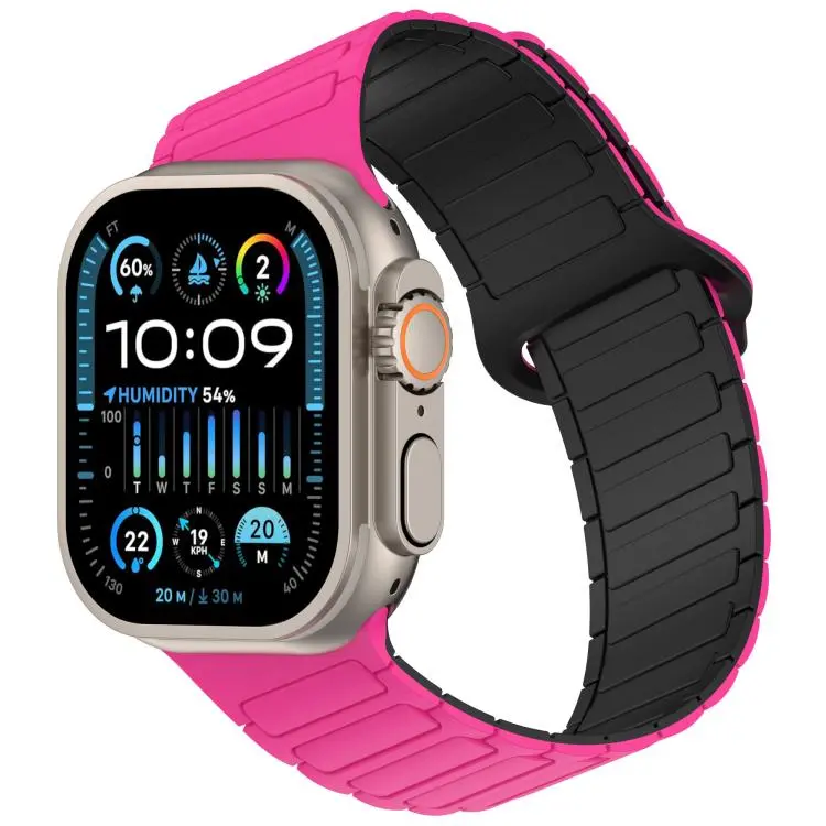 For Apple Watch 42mm / 41mm / 40mm / 38mm Angled Design Three Beads Magnetic Loop Silicone Watch Band(Pink Black)