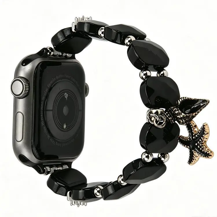 For Apple Watch 42mm / 41mm / 40mm / 38mm Cross Rhinestone Chain Crystal Watch Band(Black)