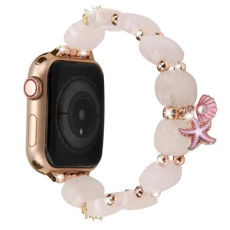 For Apple Watch 42mm / 41mm / 40mm / 38mm Cross Rhinestone Chain Crystal Watch Band(Pink)
