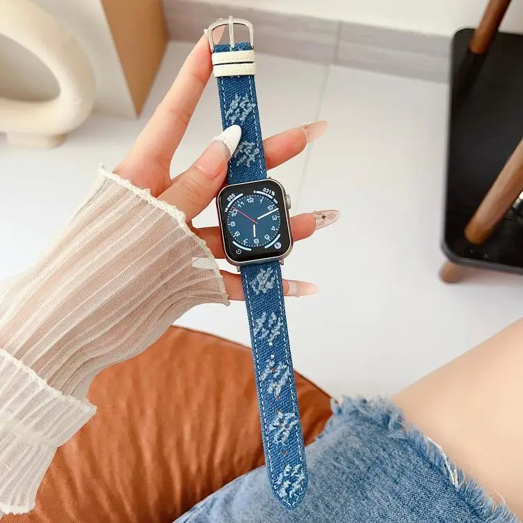 For Apple Watch 42mm / 41mm / 40mm / 38mm Denim Canvas Pin Buckle Watch Band(Distressed Blue)