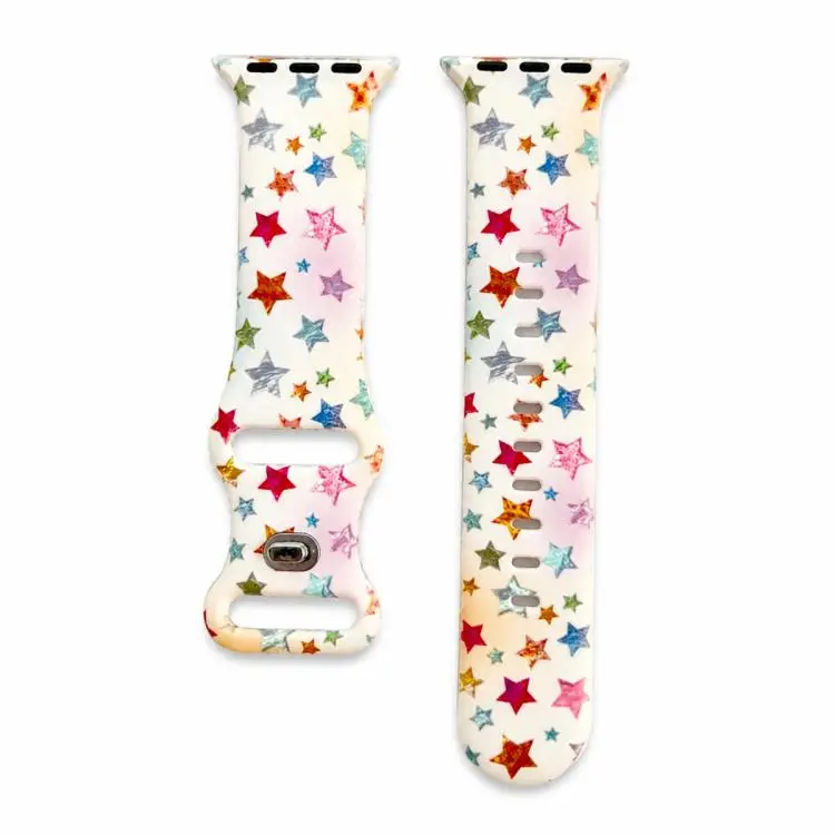 For Apple Watch 42mm / 41mm / 40mm / 38mm Iridescent Foil Star Pattern Reverse Clasp Silicone Watch Band(Colorful)