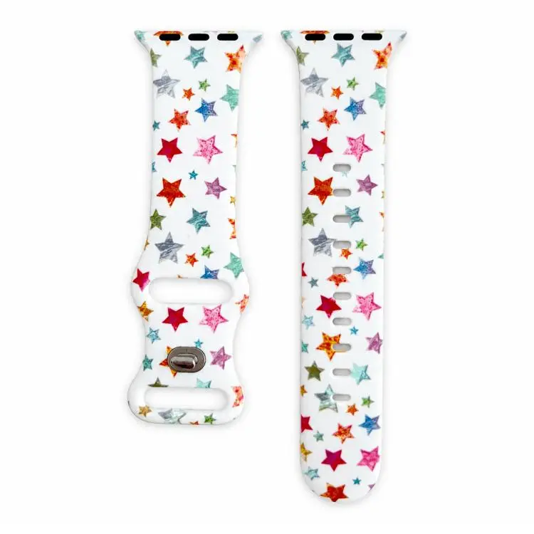 For Apple Watch 42mm / 41mm / 40mm / 38mm Iridescent Foil Star Pattern Reverse Clasp Silicone Watch Band(White)