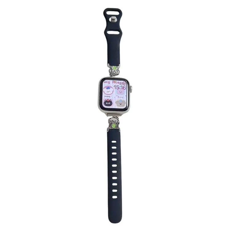 For Apple Watch 42mm / 41mm / 40mm / 38mm Metal Cartoon Hybrid Black Silicone Watch Band(Green Dog)