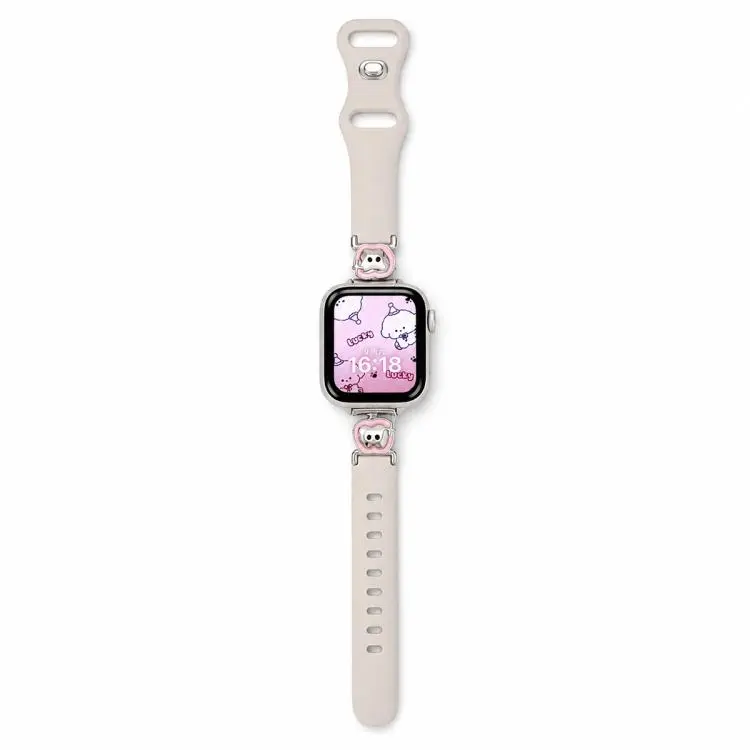 For Apple Watch 42mm / 41mm / 40mm / 38mm Metal Cartoon Hybrid Starlight Silicone Watch Band(Pink Apple)