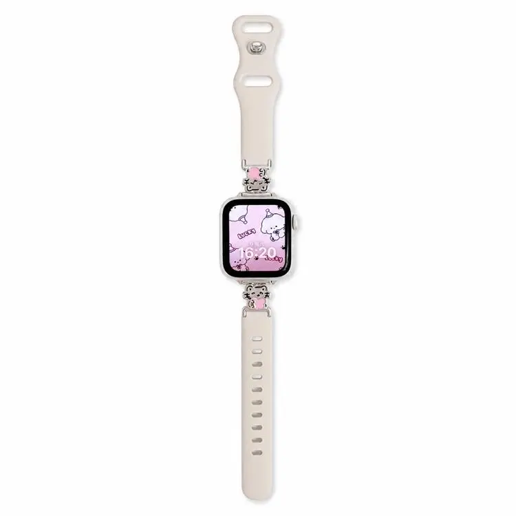 For Apple Watch 42mm / 41mm / 40mm / 38mm Metal Cartoon Hybrid Starlight Silicone Watch Band(Pink Cat)