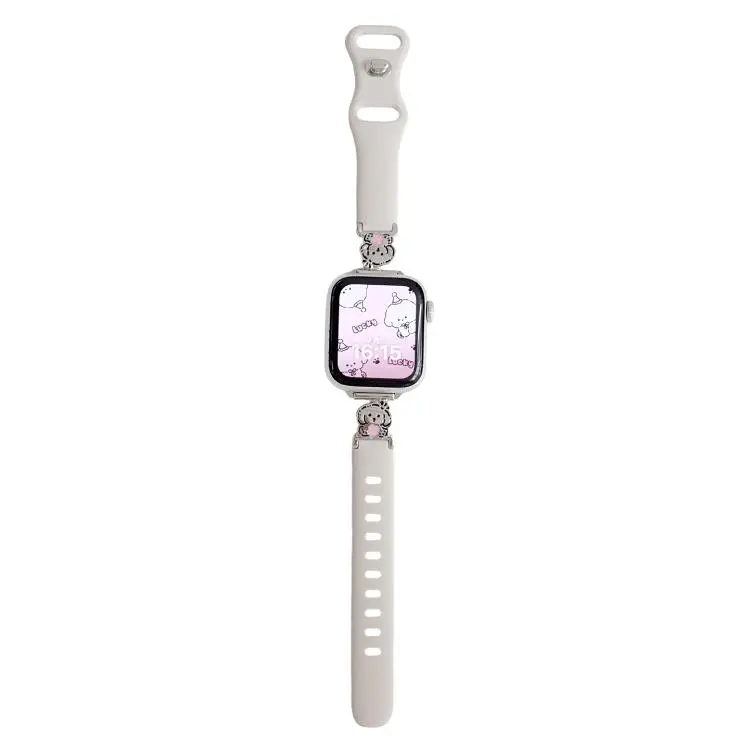 For Apple Watch 42mm / 41mm / 40mm / 38mm Metal Cartoon Hybrid Starlight Silicone Watch Band(Pink Dog)