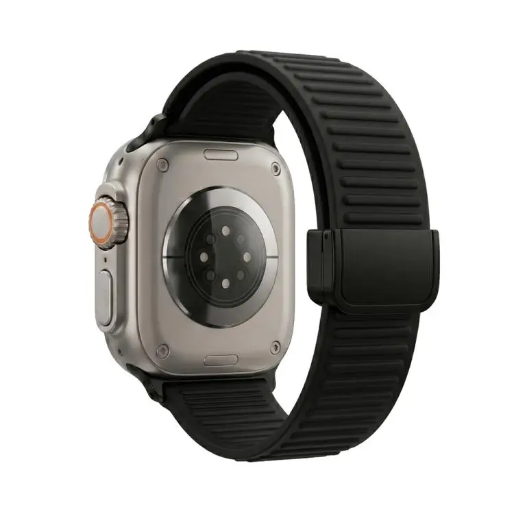 For Apple Watch 42mm / 41mm / 40mm / 38mm Mountain Pattern Loop Magnetic Buckle Silicone Watch Band(Black)