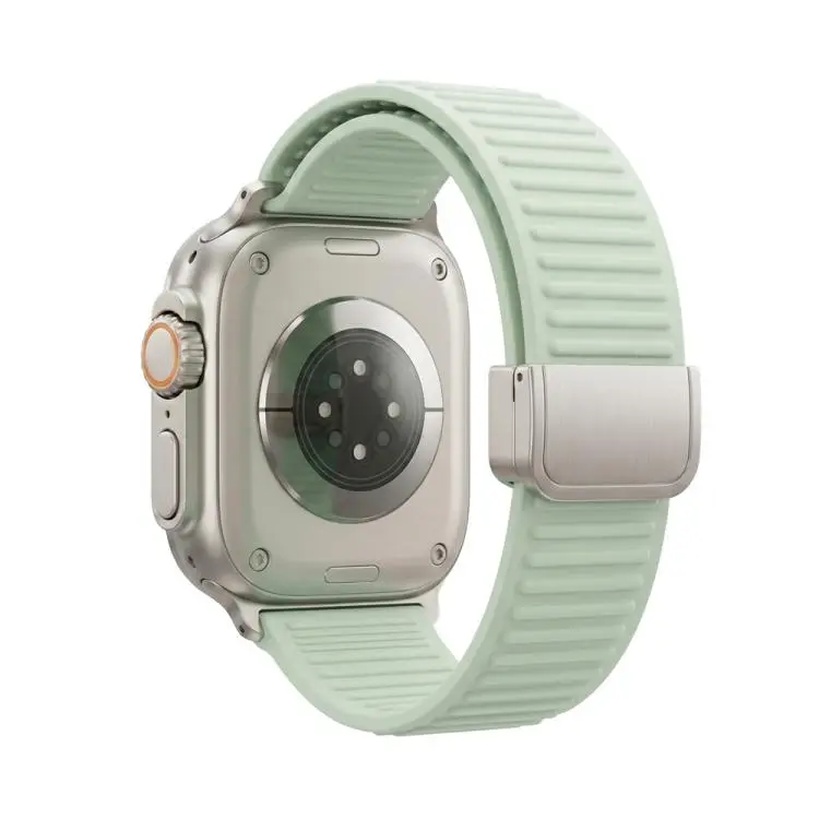 For Apple Watch 42mm / 41mm / 40mm / 38mm Mountain Pattern Loop Magnetic Buckle Silicone Watch Band(Light Mint)