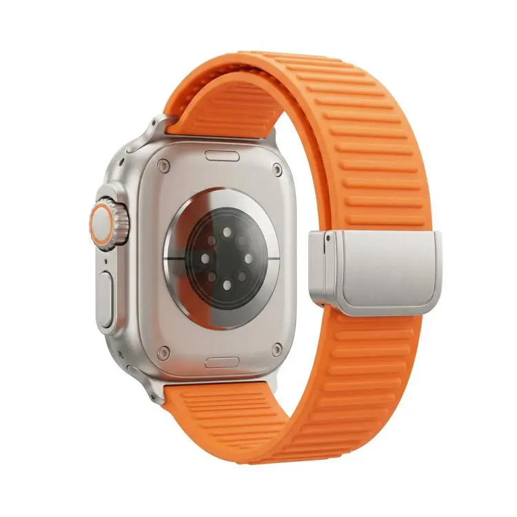 For Apple Watch 42mm / 41mm / 40mm / 38mm Mountain Pattern Loop Magnetic Buckle Silicone Watch Band(Orange)