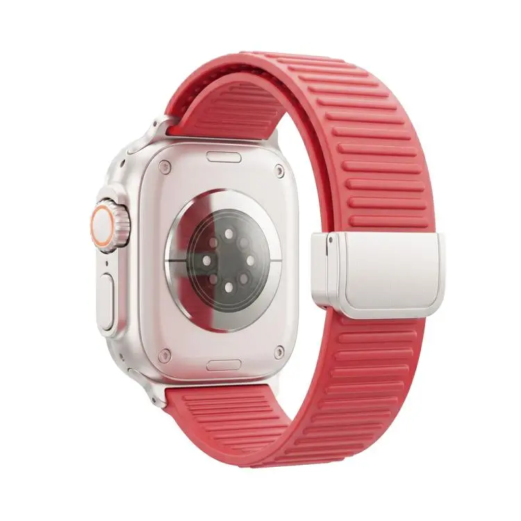For Apple Watch 42mm / 41mm / 40mm / 38mm Mountain Pattern Loop Magnetic Buckle Silicone Watch Band(Red)