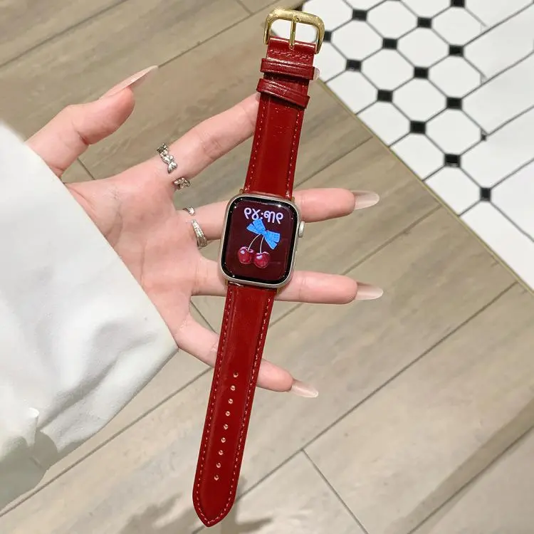 For Apple Watch 42mm / 41mm / 40mm / 38mm Oil Waxed Genuine Leather Pin Buckle Watch Band(Red)