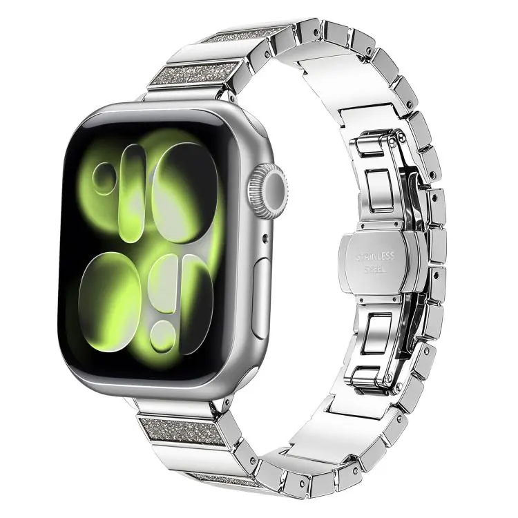 For Apple Watch 42mm / 41mm / 40mm / 38mm Piano Key Design Stainless Steel Folding Clasp Metal Watch Band(Glitter Gray)