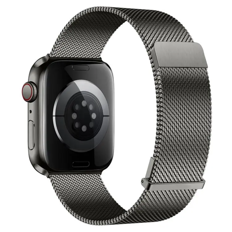 For Apple Watch 42mm / 41mm / 40mm / 38mm Plain Two-Section Dual Magnetic Milanese Metal Watch Band(Graphite Black)
