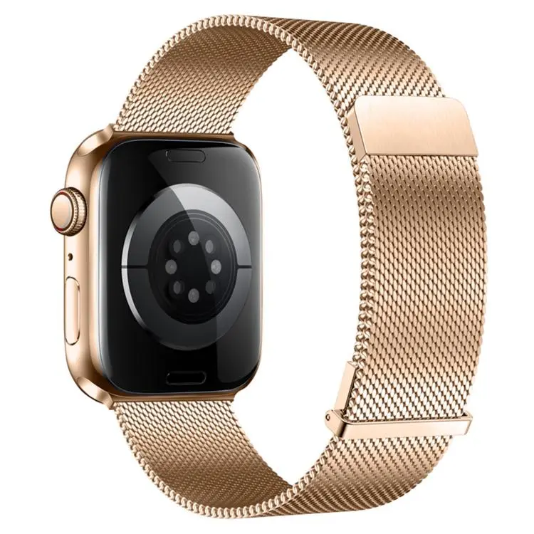 For Apple Watch 42mm / 41mm / 40mm / 38mm Plain Two-Section Dual Magnetic Milanese Metal Watch Band(Rose Gold)