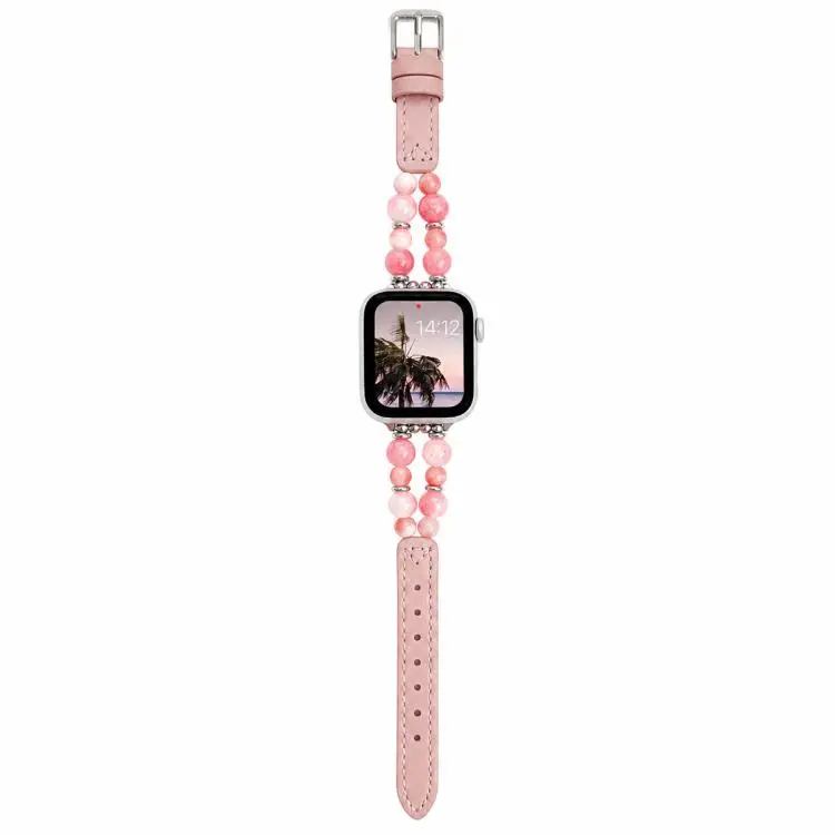 For Apple Watch 42mm / 41mm / 40mm / 38mm Rainbow Candy Beaded Hybrid Vegan Leather Watch Band(Pink)