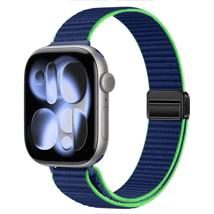 For Apple Watch 42mm / 41mm / 40mm / 38mm Slim Dual Magnetic Clasp Nylon Loop Watch Band(Blue Green)