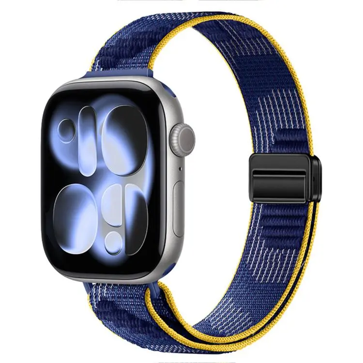 For Apple Watch 42mm / 41mm / 40mm / 38mm Slim Dual Magnetic Clasp Nylon Loop Watch Band(Blue)