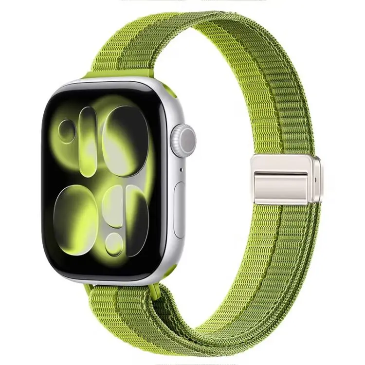 For Apple Watch 42mm / 41mm / 40mm / 38mm Slim Dual Magnetic Clasp Nylon Loop Watch Band(Green)